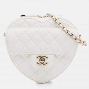 Pre Owned Chanel White Lambskin CC in Love Heart Crossbody