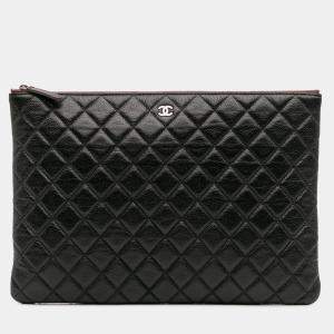 Chanel Black Large Quilted Caviar O Case Clutch