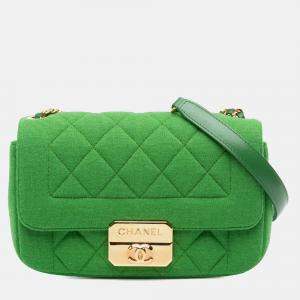Pre Owned Chanel Green Mini Jersey Chic With Me Flap