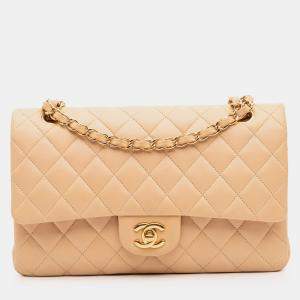 Chanel Beige Medium Classic Lambskin Double Flap
