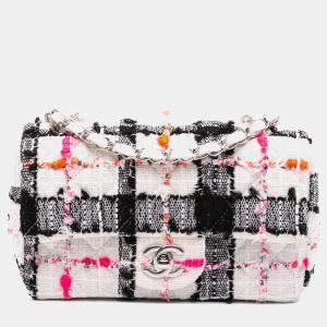 Chanel Black White Mini Rectangular Classic Tweed Single Flap