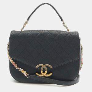 Pre Owned Chanel Black Medium Caviar Paris Cuba Thread Around Flap