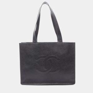 Chanel Coco Mark Shoulder Tote Bag Leather Grained Calfskin Black Ghw