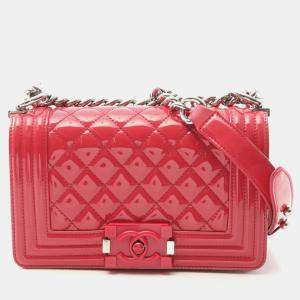 Chanel Boy Chanel Small Chain Shoulder Bag Patent Leather Pink Shw