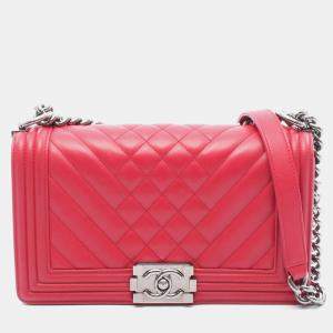 Pre Owned Chanel Boy Lambskin Leather Shoulder Bag