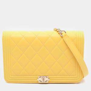 Chanel Boy Chanel Wallet On Chain Shoulder Bag Leather Yellow 