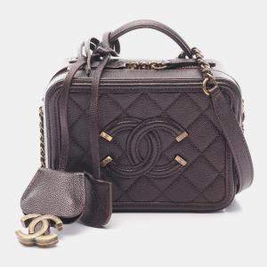 Pre Owned Chanel CC Filigree Mini Leather Vanity Shoulder Bag