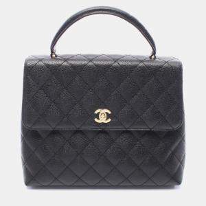 Pre Owned Chanel Kelly Logo Black Calfskin Leather Handbag