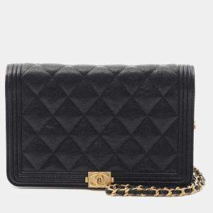 Chanel Boy Chanel Chain Shoulder Bag Leather Black Cc Woc