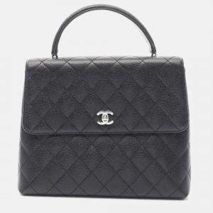 Pre Owned Chanel Kelly Logo Black Calfskin Leather Handbag