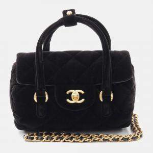Chanel Matelasse Chain Shoulder Hand Bag Fabric Velor Black 