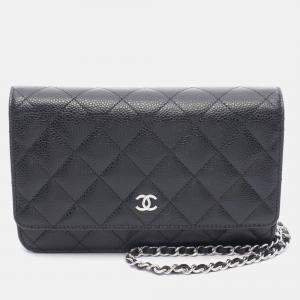 Pre Owned Chanel Matelasse Crossbody Chain Shoulder Bag Calfskin Black
