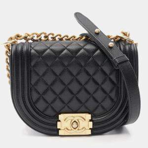 Pre Owned Chanel Boy Chanel Chain Shoulder Bag  Grained Calfskin Black Ghw Cc