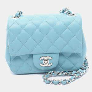 Pre Owned Chanel Mini Matelasse Crossbody Chain Shoulder Bag  Lambskin Blue