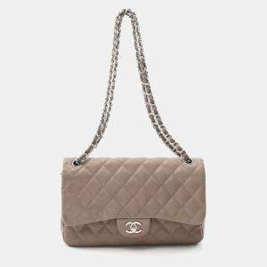 Pre Owned Chanel Classic Double Flap Large Brown Leather Shoulder Bag