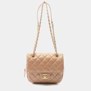 Pre Owned Chanel Matelasse Chain Shoulder Bag Calfskin Beige Ghw