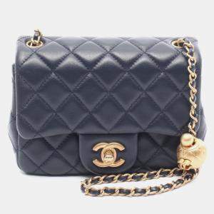 Pre Owned Chanel Mini Materasse Chain Shoulder Bag  Lambskin Navy Ghw