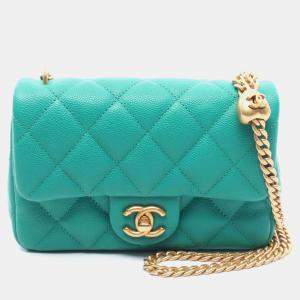 Pre Owned Chanel Matelasse Chain Shoulder Bag  Grained Calfskin Green Ghw