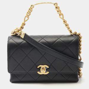 Pre Owned Chanel Matelasse Crossbody Chain Shoulder Bag  Calfskin Black Ghw