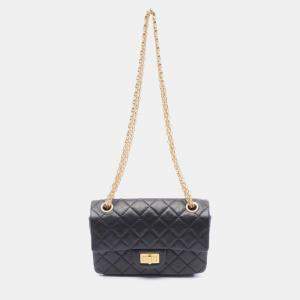 Pre Owned Chanel 2.55 Mini Matelasse Chain Shoulder Bag  Leather Black Ghw Cc
