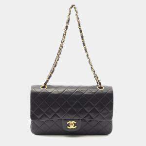 Pre Owned Chanel Classic Double Flap Black Lambskin Shoulder Bag