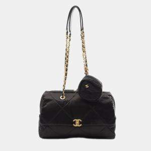 Pre Owned Chanel Large Bowling Black Nylon and Leather Shoulder Bag