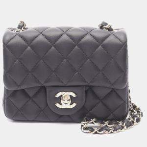 Pre Owned Chanel Mini Matelasse Chain Shoulder Bag  Lamb Leather Black Ghw Cc