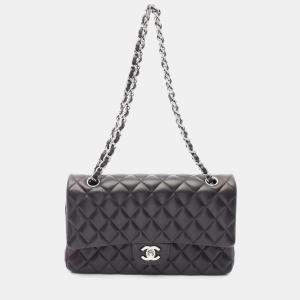 Pre Owned Chanel Classic Double Flap Black Lambskin Leather Shoulder Bag