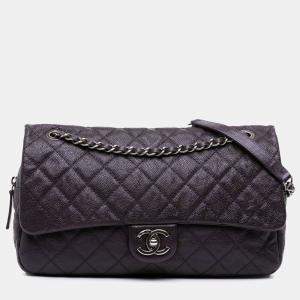 Pre Owned Chanel Purple Jumbo Quilted Caviar Easy Flap