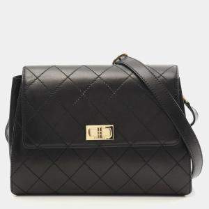 Pre Owned Chanel 2.55 Trapezoid Reissue Black Lambskin Leather Shoulder Bag