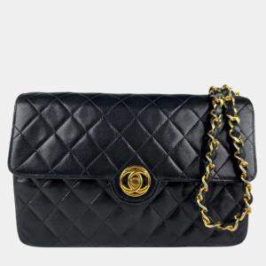 Pre Owned Chanel Shoulder Bag Lambskin Black Gold