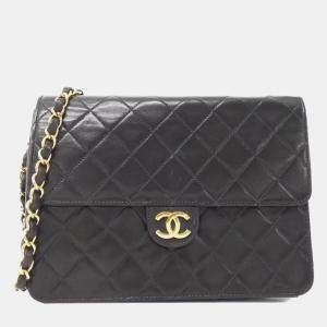 Pre Owned Chanel Black Lambskin Leather Shoulder Bag