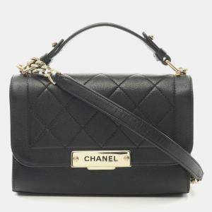 Pre Owned Chanel Click Label Black Leather Shoulder Bag