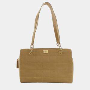 Pre Owned Chanel Chocolate Bar Beige Leather Shoulder Bag