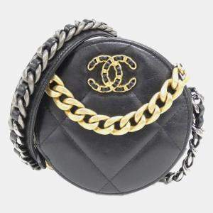 Pre Owned Chanel 19 Round Black Lambskin Leather Shoulder Bag