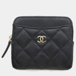 Pre Owned Chanel Classic Zip Fragment Case Black Caviar Leather