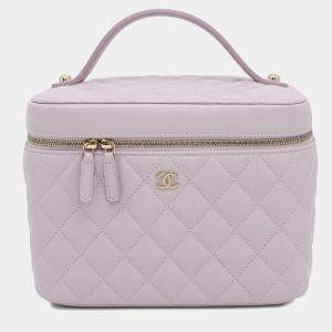 Pre Owned Chanel Vanity Light Purple Caviar Leather Shoulder Bag