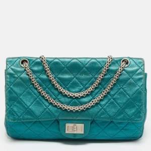 Pre Owned Chanel Teal Green Quilted Patent Leather Classic 227 Reissue 2.55 Flap Bag