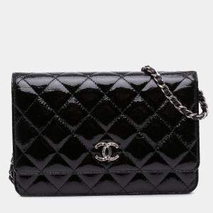 Pre Owned Chanel Black CC Quilted Patent Wallet On Chain