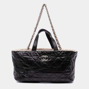 Pre Owned Chanel Black CC Quilted Glazed Calfskin Portobello Tote