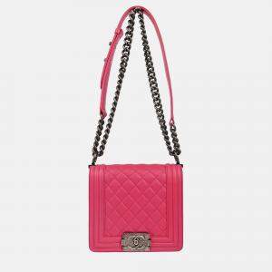 Pre Owned Chanel Boy Chanel Pink Calfskin Chain Shoulder Bag