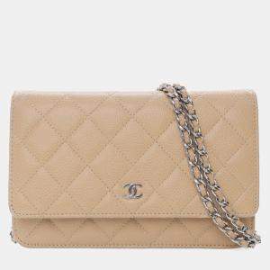 Pre Owned Chanel Brown Classic Caviar Wallet On Chain