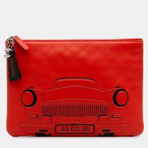 Pre Owned Chanel Cuba La Habana Medium Red Printed Lambskin O Case Clutch Bag