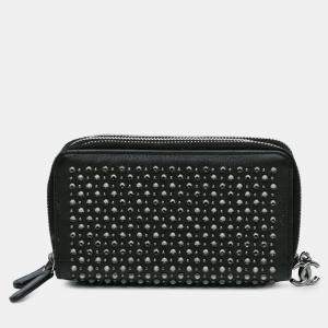 Pre Owned Chanel Studded Black Leather Zip Wallet