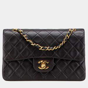 Pre Owned Chanel Black Small Classic Lambskin Double Flap