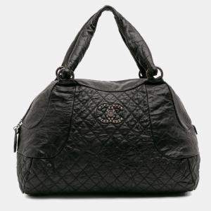 Pre Owned Chanel Black CC Quilted Aged Calfskin Coco Rider Bowling Bag