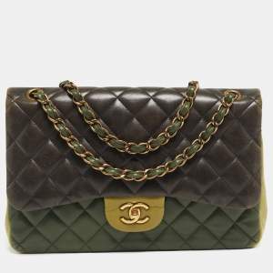 Pre Owned Chanel Tricolor Quilted Leather Jumbo Classic Double Flap Bag
