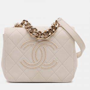Pre Owned Chanel Cream Quilted Lambskin Studded Beauty Begins Flap