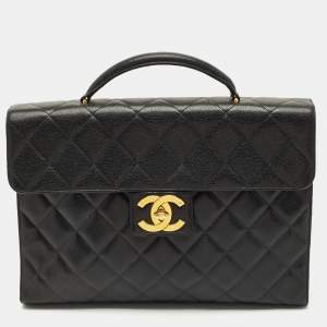 Pre Owned Chanel Black Quilted Caviar Leather Classic Briefcase