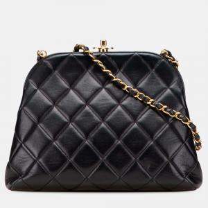 Pre Owned Chanel Black Quilted Lambskin Frame Chain Crossbody